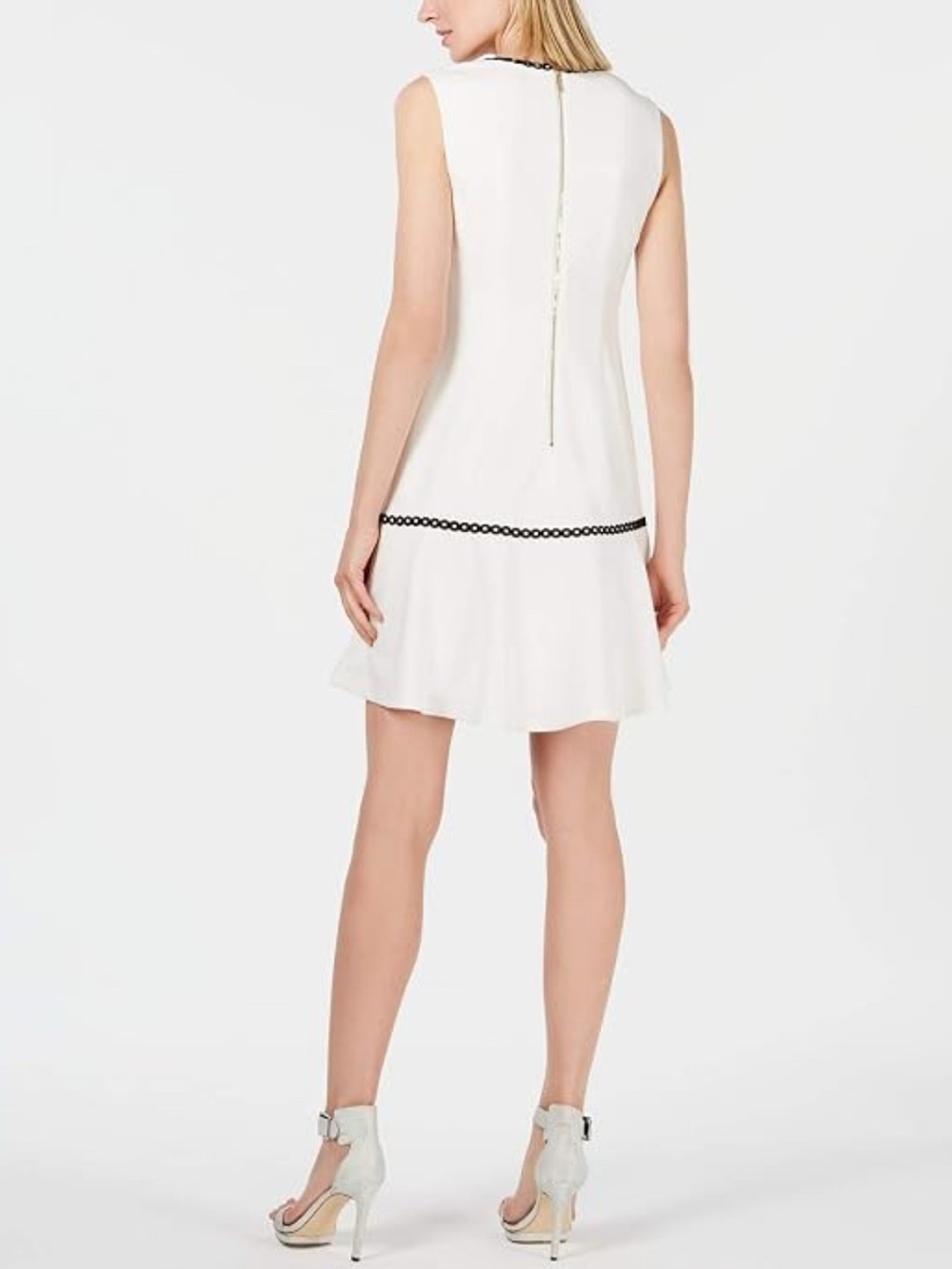 Calvin Klein White Dress with Black Loop Trim and Pink Accents - Picture 2 of 6